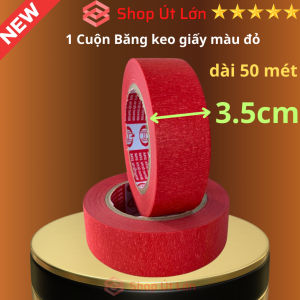 1 Cuộn băng keo giấy màu đỏ rộng 3.5cm dài 50 mét lõi giấy 3mm giá tại xưởng