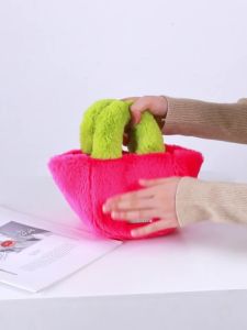 MABULA Purple Yellow Winter Faux Fur Top Handle Purse for Women 2022 Trend Small Basket Crossbody Bag Fashion Square Handbag