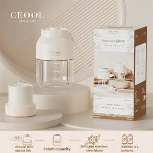 700ML Portable Blender - 1-Cup 2-Lids Ice Crush & Go |Type-C RechargeableTravel Smoothie Juice Cup