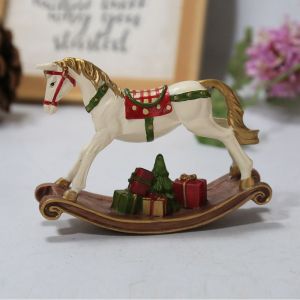 MMLUCK Handmade Christmas Rocking Horse Cartoon Painting Horse Figurine Creative Cute Resin Horse Statue Room