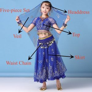 4 cái/bộ trẻ em mới trang phục múa bụng thiết lập phương Đông Ấn Độ Đầm khiêu vũ cho trẻ em gái