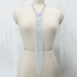 JON09 Adjustable Crystal Rhinestone Neck Tie Soft Narrow Glitter Cravat Fashion Gold Metal Sequin Necktie Suit Accessories