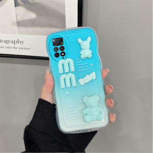 Phone Case เคส Redmi A2 A1 Redmi Note 11 Pro 11S Note 10 Pro 10S 4G Redmi 10 5G เคสลายคลื่นสีไล่ระดับสีใหญ่ Redmi 10C 10A 9C 9A การ์ตูนน่ารักตุ๊กตาหมี3มิติเคสนิ่มกันกระแทกถอดออกได้สร้อยข้อมือซิลิโคน2023