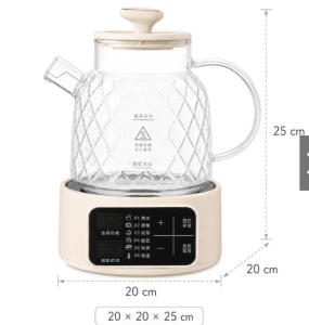 1.2L Diamond Pattern Glass Tea Kettle with Smart Touch Base 6 Cooking Modes Health Pot Flower Tea Pot 500W
