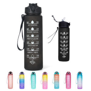 [BPA Free] 1000/750ML Motivational Water Bottle With Time Marker And Straw/Sports Water Bottle With Handle/Tritan And Food Grad PC Material/Leak Proof Portable/Drinking Kettle Fitness Sport WaterJug For Men Women Kids Student