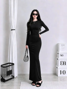 Set áo cổ tròn tay dài kèm Chân váy bút chì KVYBODY S40 chất thun cotton borip lụa dày mịn co giãn