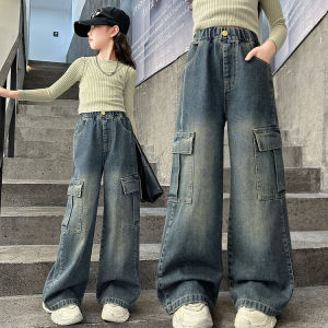 Street Cargo Jeans for Kids Girl 2025 New Fashion Maong Pants Denim Baggy Pants for Kids Girl 5-16Yr
