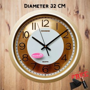 Jam Dinding Mewah Besar Sweep SIlent Senyap Quartz Original Diameter 32cm Diamond 321-8