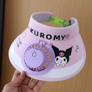 Sanrio Kuromi Childrens Sun Hat With Rechargeable Electric Fan Cute Summer Baby Kid Girl Boy Sunshade Sun Hat
