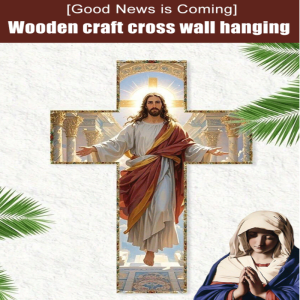 Christmas Wooden Decorations With Round Adhesive Wall Background Cross Wooden Crafts