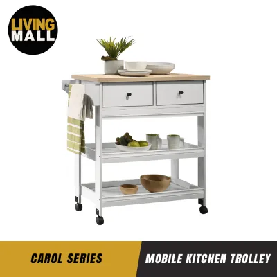 Living Mall CAROL Mobile Kitchen Trolley Island/Storage Cabinet 2 Door with 4 Wheel Trolley Pantry in 3 Designs