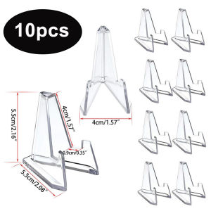 10pcs Clear Acrylic Stands / Coin Medal Badge Display Easel Holder / Post Card Small Rack / Triangle Display Plate