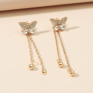 Bling Dangle Butterfly Tassel Gold Zircon Earrings Ear Studs Jewelry Accessory for Sweet Girls