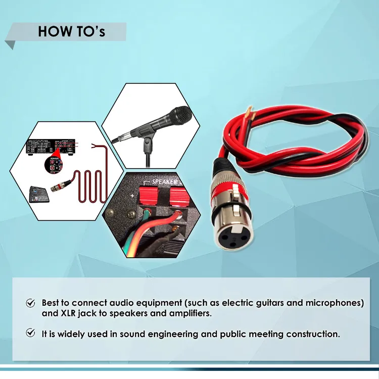 XLR FEMALE 3-PIN to SPEAKER WIRE #14 BARE WIRE OPEN END, BEST FOR