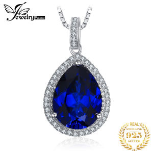 JewelryPalace 925 Sterling Silver Pendant Necklace for Women No Chain 12ct Huge Created Blue Sapphire Gemstone Choker Huge Jewelry Fashion Fine Gift