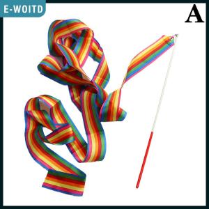 E-WOITD 4M Colorful Gym Dance Ribbon Rhythmic Girl Art Gymnastics Ballet Streamer Twirling Rod Rainbow Stick Sports Training
