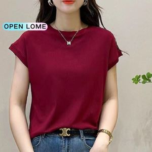 Womens Short-sleeved Knitted Blouses & Shirts Plain Round Neck T-shirts New Summer Fashion Versatile Slim Tops