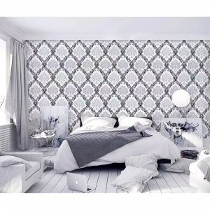 Wallpaper Dinding Motif Batik Hitam Putih Ukuran 45cm x 9 s/d 10meter