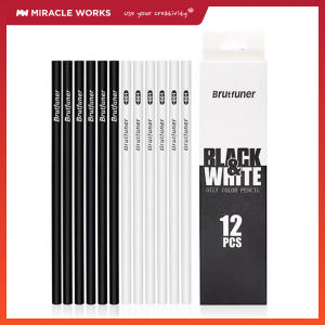 MW&Brutfuner 12 ชิ้น ดินสอสเก็ตช์ภาพ ดินสอแรเงา Sketch Pencil สีขาว ดินสอสเก็ตช์