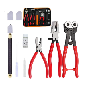 10 miếng ngói kính Kit xây dựng bằng kim loại công cụ cho mịn cắt chính xác trên chai thủy tinh nhuộm màu bao gồm túi lưu trữ