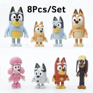 Bluey Friends Bingo Figures Family 8pcs Kawaii Action Figurine Toy Cartoon Pvc Model Doll Car Decoration Childrens Gift