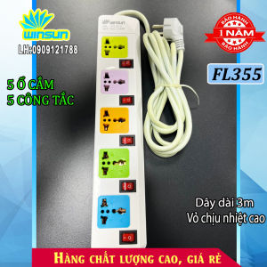 Ổ cắm điện đa năng phích cắm điện 5 công tắc 4 ổ cắm 2*USB 5V 1A dài 3 mét Winsun