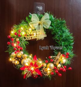 Vòng hoa Noel vòng nguyệt quế treo cửa đón Tết 2023 kích thước 40cm tặng kèm đèn nháy