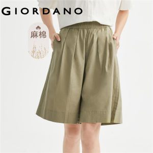GIORDANO Women Shorts Linen Cotton Comfort Lightweight Skorts Elastic Waist Loose Summer Fashion Casual Pleated Shorts 05403320