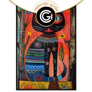 Tranh trừu tượng mèo đen phong thủy tranh treo tường dán tường trang trí phòng khách phòng ngủ nội thất. CGI-658