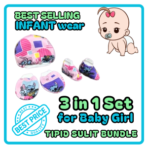 Terno 5 in 1 bonnet mittens booties pranela with bigkis for baby boy (ASSORTED DESIGNS)