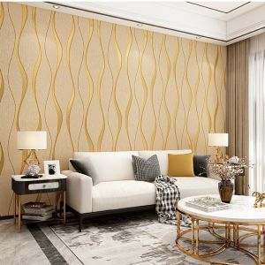 WALLPAPER DINDING RUANGAN KAMAR STIKER DEKORASI RUMAH MOTIF GELOMBANG CREAM UKURAN 45CMX8M