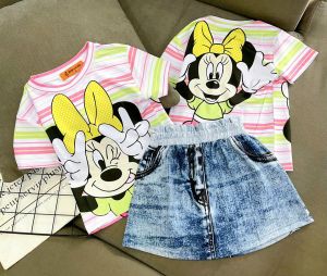 (11-22kg) đầm váy bé gái áo và chân váy GIẢ JEANS có quần trong thun lạnh 3D mềm mịn mát bền đẹp (703)