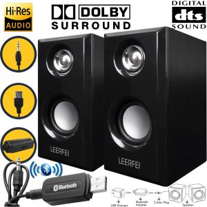 [LAZCHOICE] Smart Luxury Woodiness Speaker Multimedia 3D Hi-Fi Rock Bass Music Speakers Subwoofer Soundbar with USB Volume Control 3.5mm Audio Jack For TV Laptop PC Tablet Smart Phone Music Player (Black)