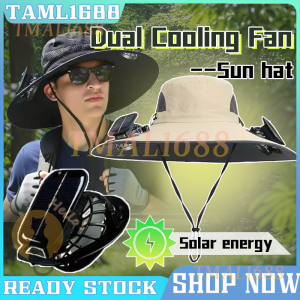 [✅SG Ready Stock] Wide Brim Sun Hat with 2 Solar Fan and 3 Speed Solar Fan Hatwith Solar + USB Dual Power Supply