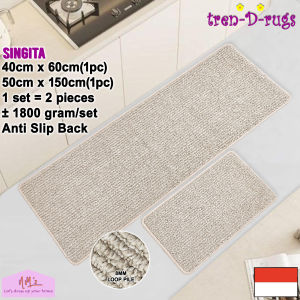 Tren-D-rugs Karpet keset kaki alas lantai polos salur stripe line garis shower kamar mandi tidur ruang tamu koridor panjang lorong runner kitchen mat anti slip murah 1 set isi 2 pcs - NMs