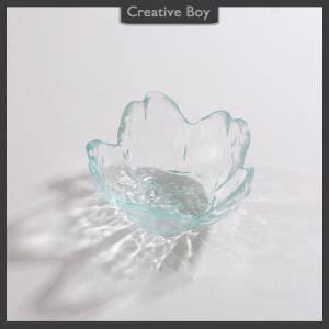 [Creative] Small Glass Dish Nordic Style Inlay Glass Sauce Bowl Mini Japanese Cherry Blossoms Seasoning Plate For Ice Cream Fruit Sala