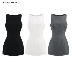 3 colors 2025 Fashion Sleeveless Mini Tank Dress Women Slash Neck Ruched Line Slim Waist Package Hips Tank Dresses Short Robe2026