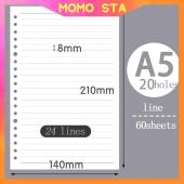 MOMO A5/B5/A4 Binder Refill 60Sheets 20/26/30 Holes Loose leaf Notebook Binder Refill Pages Binder Cover