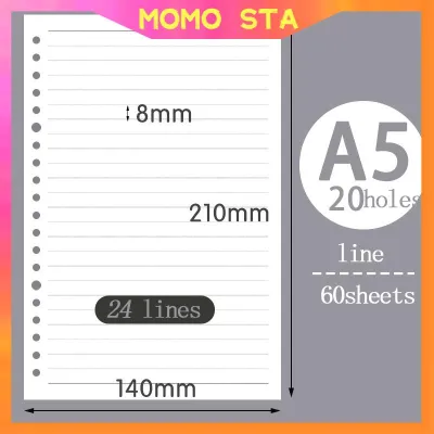 MOMO A5/B5/A4 Binder Refill 60Sheets 20/26/30 Holes Loose leaf Notebook Binder Refill Pages Binder Cover