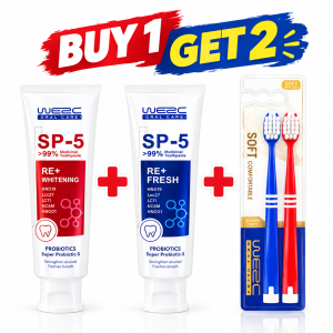 【BUY 1 TAKE 2】 Whitening Fresh Probiotics Toothpaste 125g and Soft Comfortable Toothbrush Set. Whitens Teeth Fights Bacteria Fresh Breath.