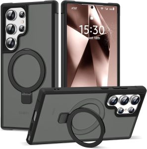 สำหรับ Samsung S25อัลตร้าเคสที่มีขาตั้งโทรศัพท์แม่เหล็ก [เข้ากันได้กับ MagSafe] ฝ้าโปร่งแสงยากกลับกันกระแทก S25อัลตร้าS25บวกS25 CseS24อัลตร้าS24พลัสS24เคส