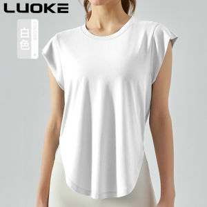 Luoke Yoga tank top for women loose fitting slimming and body covering yoga suit running training sports short sleeved fitness t-shirt