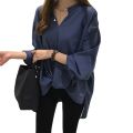 CJWT-02D TINO TINO WOMEN BLOUSE KOREAN TOP LONG SLEEVES DRAPERY BOTTOM / KEMEJA WANITA POLOS LENGAN PANJANG KASUAL. 