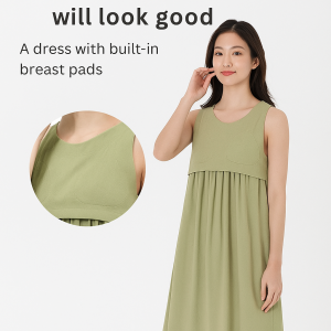 [Whoever Wears It Will Look Good] A Dress With Built-In Breast Pads Modal Maternity Padded Button Down Dress Flattering And Stylish