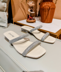 BD26 Two strap women crystal heel design elegant sandals summer slip-on open toe slippers