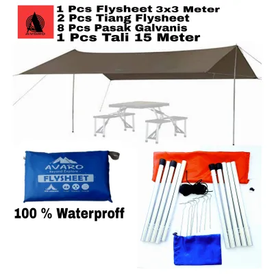 TERMURAH AVARO Flysheet 3x3 Meter 17 Lop +2 PcsTiang+Pasak+Tali