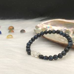 “พราว” สร้อยข้อมือ หินตาเสือสีฟ้า (Blue Tiger Eye) 💙💙 ขนาดหิน 6 มิล + ปี่เซี๊ยะเงินแท้ ขนาดยาว 1.5 ซม. เรียกทรัพย์และเสริมความมั่งคั่ง