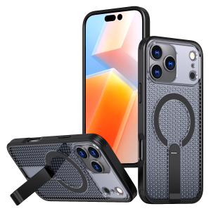 IPhone 17 16 15 14 13 12 11 Pro Max 14 15 16 Cộng với 18 Pro Max tản nhiệt Trường hợp với đứng FX-đen tương thích với MagSafe tổ ong ôm vừa cứng PC chống sốc từ tính bảo vệ vỏ điện thoại làm mát cho Iphone 17 Pro Max