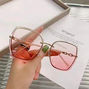 潮流新款热捧甜美女生粉色太阳镜无边框墨镜高颜值显瘦百搭韩系风Trendy New Popular Sweet Girl Pink Sunglasses Borderless Sunglasses High Beauty Look Thin Versatile Korean Style