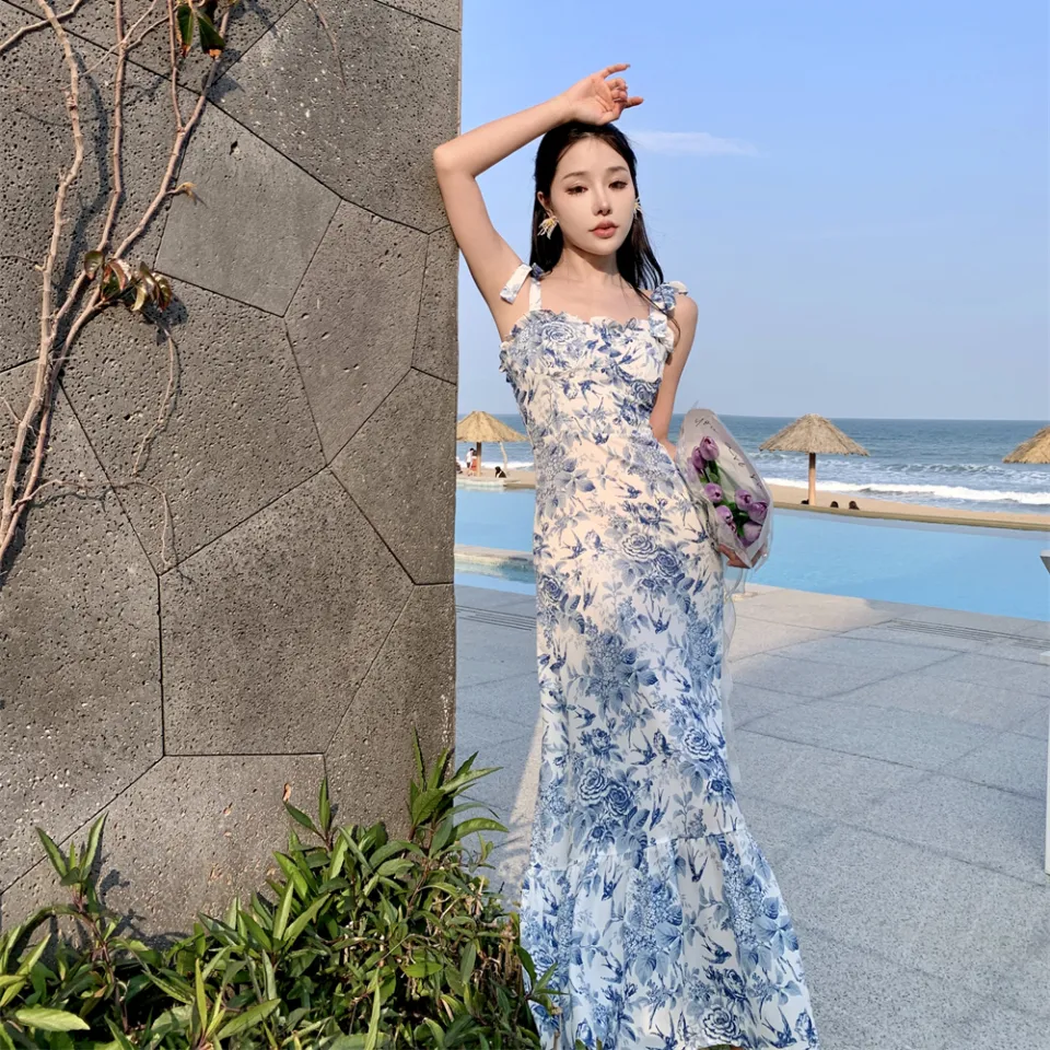 sleeveless long summer floral beach dress korean style woman elegant plus size evening dress dinner women casual | Lazada sleeveless long summer floral beach dress korean style woman elegant plus size evening dress dinner women casual | Lazada